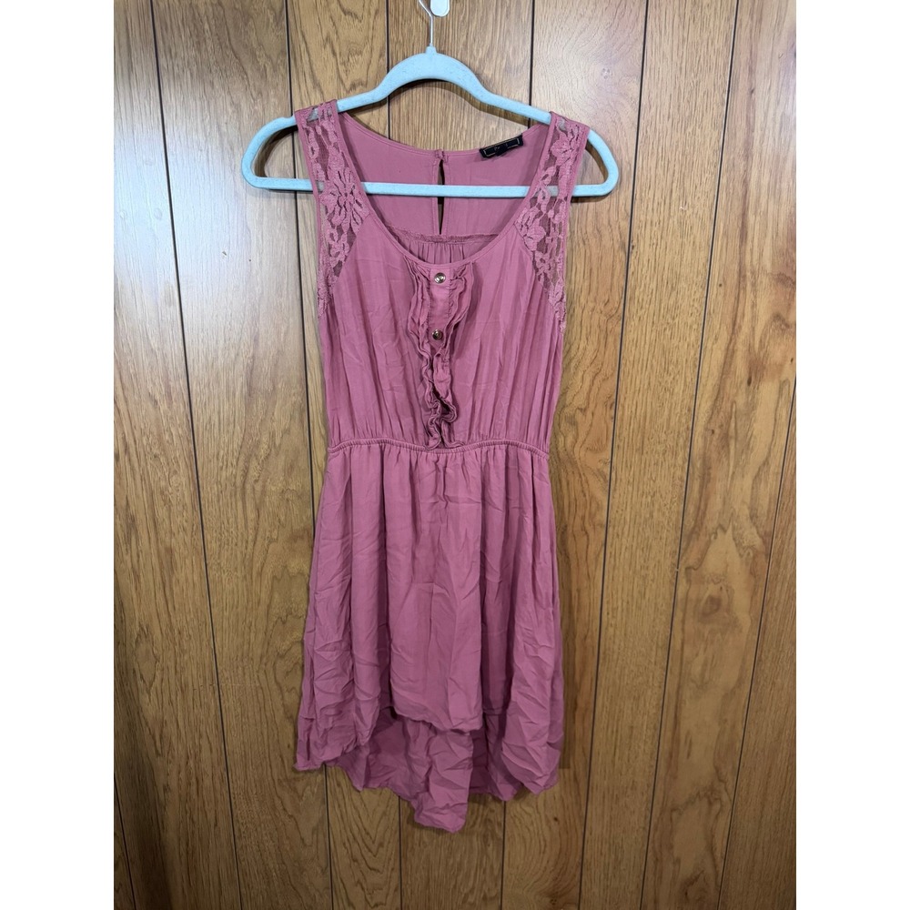 Pearl Women Mauve Pink Lace Ruffle High Low Sleeveless Dress Small